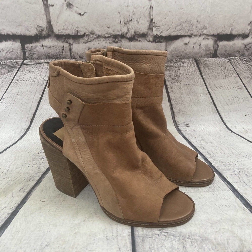 Dolce Vita Shoes Womens‎ 8.5 Open Toe Niki Boot Bootie Suede Brown Block Heel